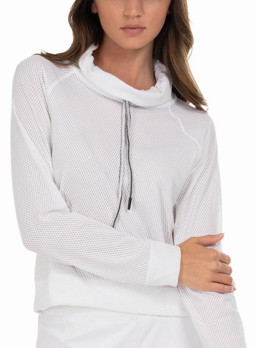 Double Layered Fabric Four Way Stretch High Neck Pullover Long Sleeve
