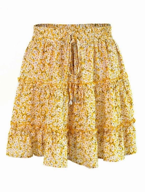 Outdoor Lifestyle HIGH WAISTED RUFFLED FLORAL A LINE SHORT SKIRT