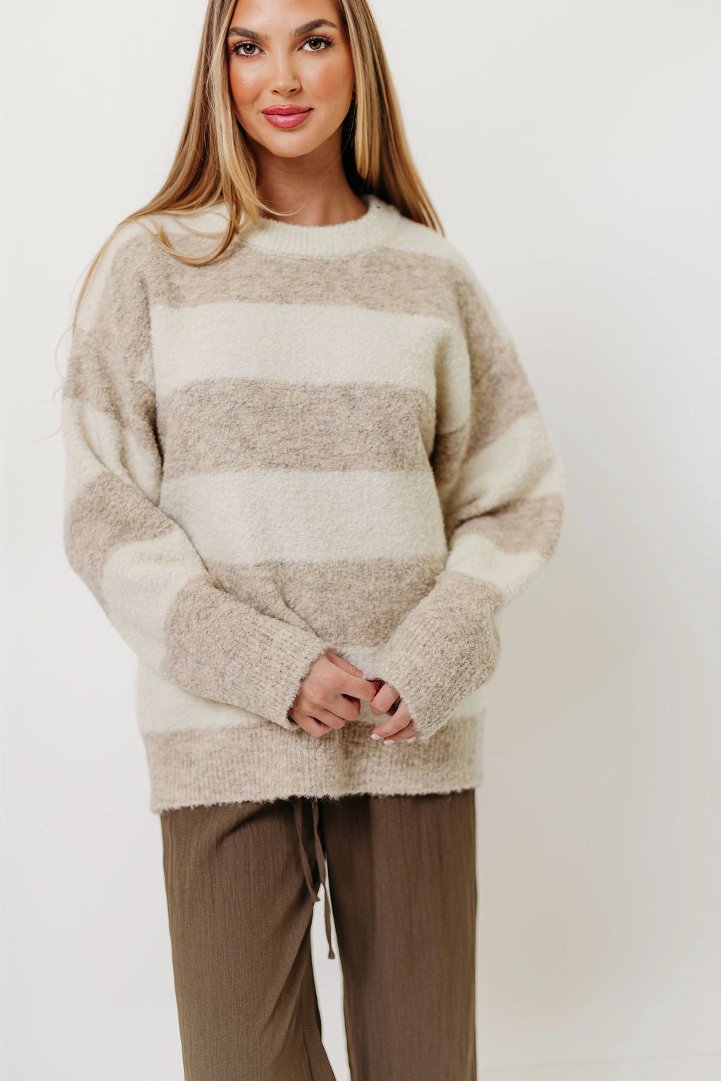 Hollis Textured Sweater in Cream Taupe LayeredNeckline