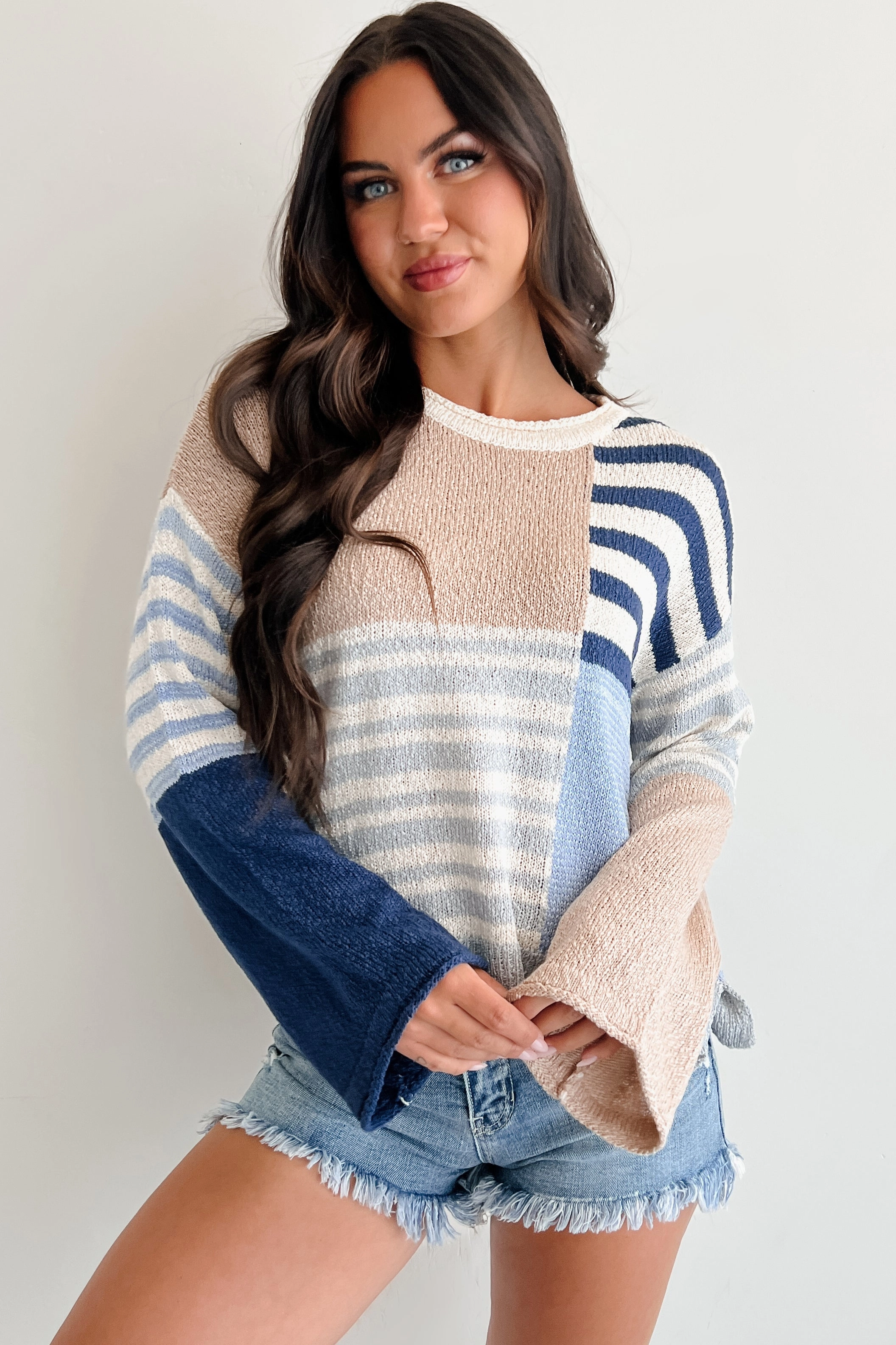LowMaintenanceFabric Homebody Era Colorblock Sweater Top (Blue)