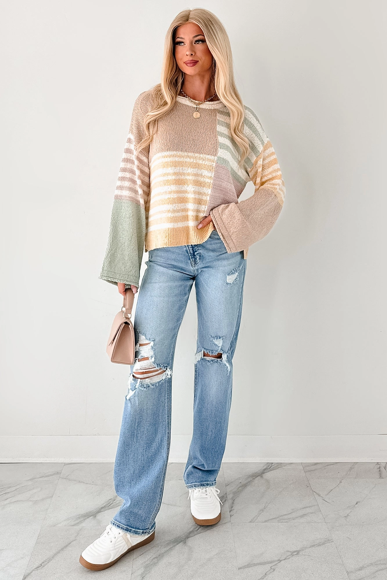 Homebody Era Colorblock Sweater Top (Yellow) DurableWeave