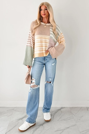 Homebody Era Colorblock Sweater Top (Yellow) Layered Collar Design Low Profile Waistband Integration