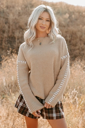 Evening Calm Stitch Detail FORE Sweater (Tan) Two Tone Weave