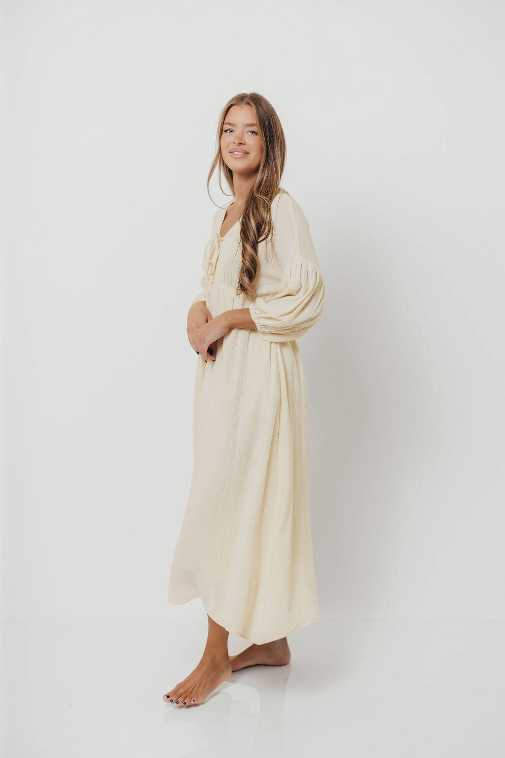 Sophisticated Wear Hunter 100% Cotton Gauze Midi Dress in Butter - Bump Friendly *9/22 PRE-ORDER*