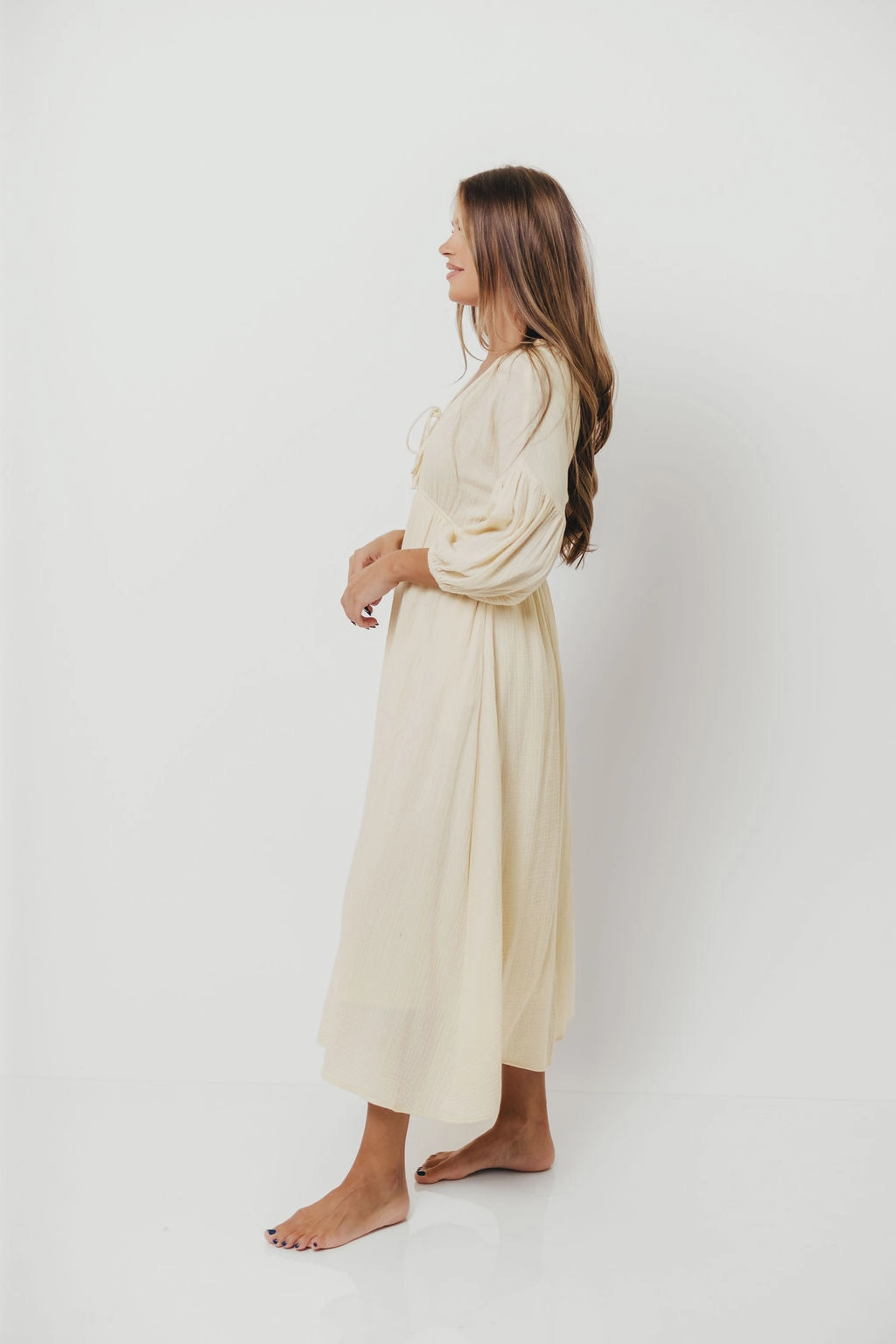 Neutral Look Hunter 100% Cotton Gauze Midi Dress in Butter - Bump Friendly *9/22 PRE-ORDER*