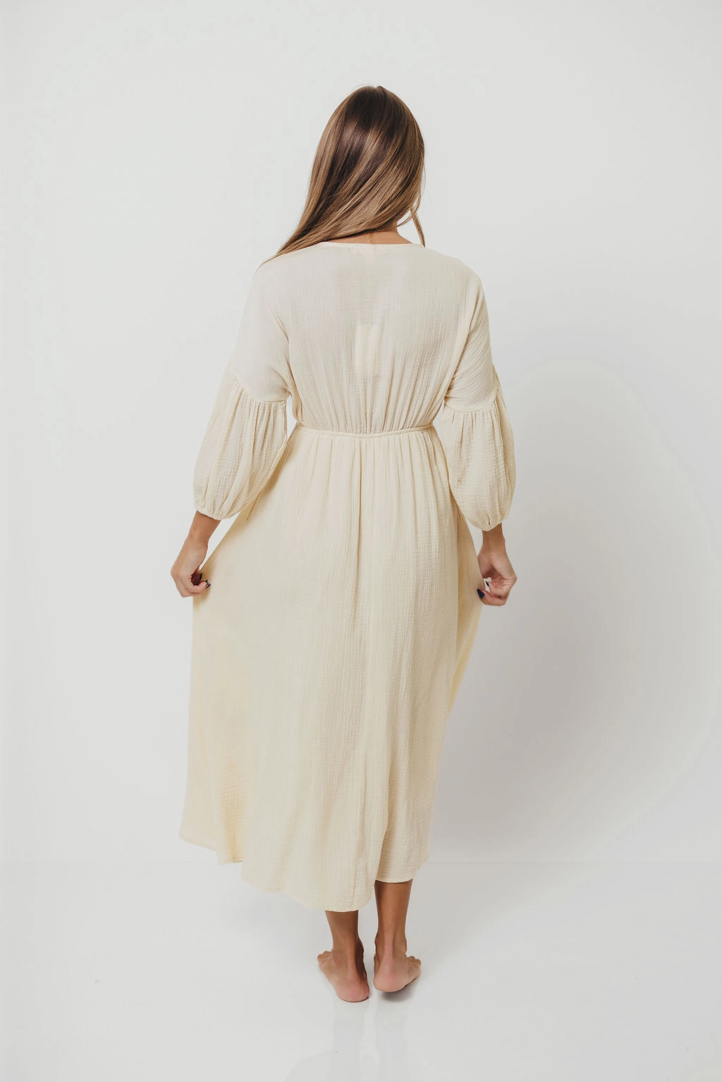Hunter 100% Cotton Gauze Midi Dress in Butter - Bump Friendly *9/22 PRE-ORDER* Subtle Comfort Sustainable-Lining