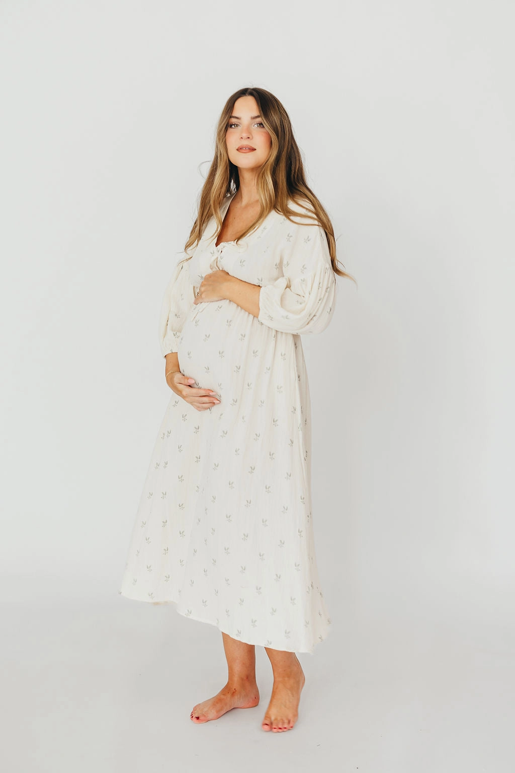 Hunter Midi Dress in Soy/Sage Foliage Cozy Layering Comfy Shape