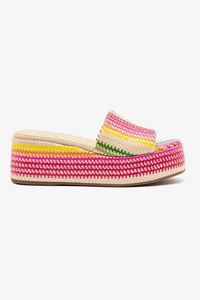 Alex Flatform Mule In Rainbow Raffia Anti Slip Outsole Comfort Lining