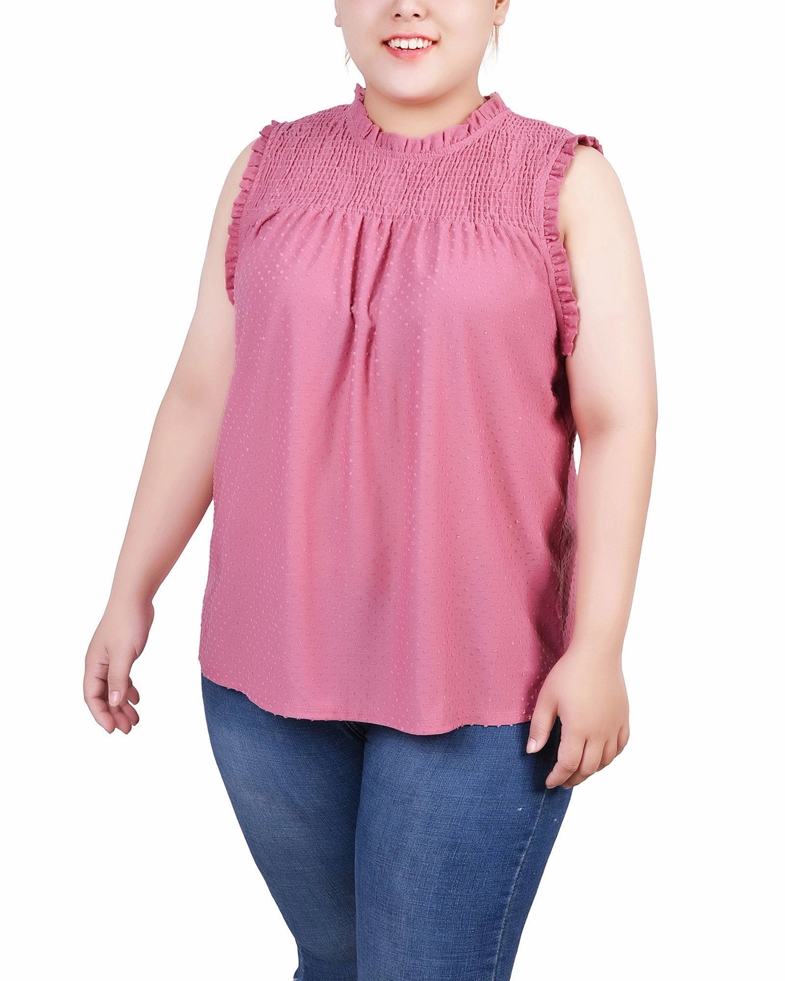 BondedSeamTechnology Plus Size Sleeveless Yoke Top With Ruffles