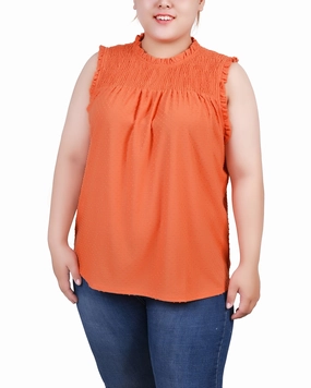 Plus Size Sleeveless Yoke Top With Ruffles AntiStatic Treatment