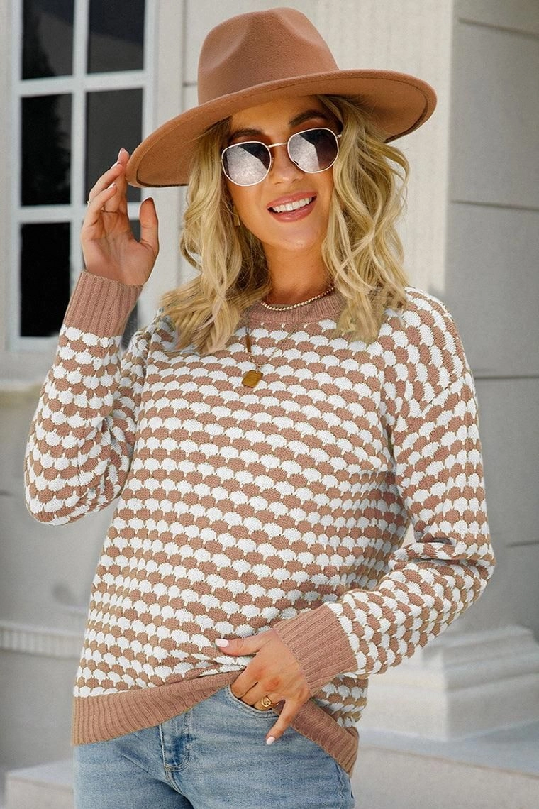 WOMENS PATTERNED ROUND NECK TOP AllDayComfortFit Wrinkle Resistant Textile