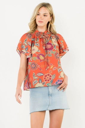 Ida Floral Cap Sleeve Top Anti Static Weave Technology Fade Resistant Finish