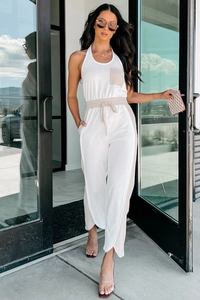 Summer Sunsets Halter Jumpsuit (White/Seashell) Weighted Hem