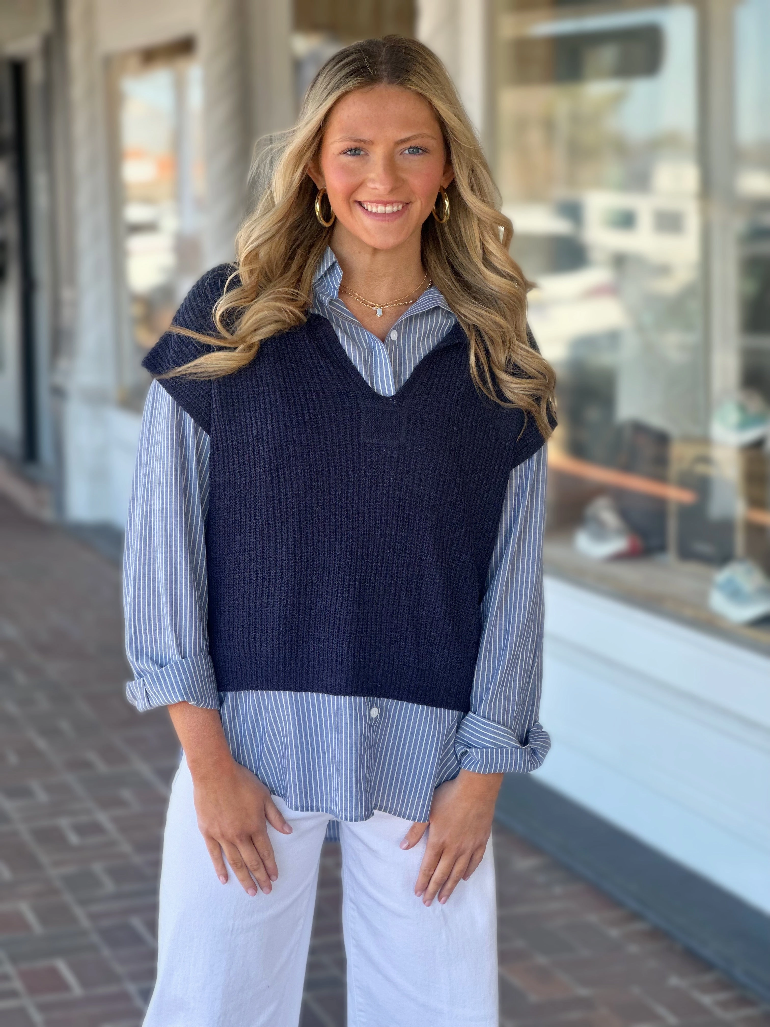 CroppedLength AntiSnag Fabric In The Breeze Navy Sweater