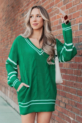 AthleisureReady In This Moment Cable Knit Striped Sweater (Green)