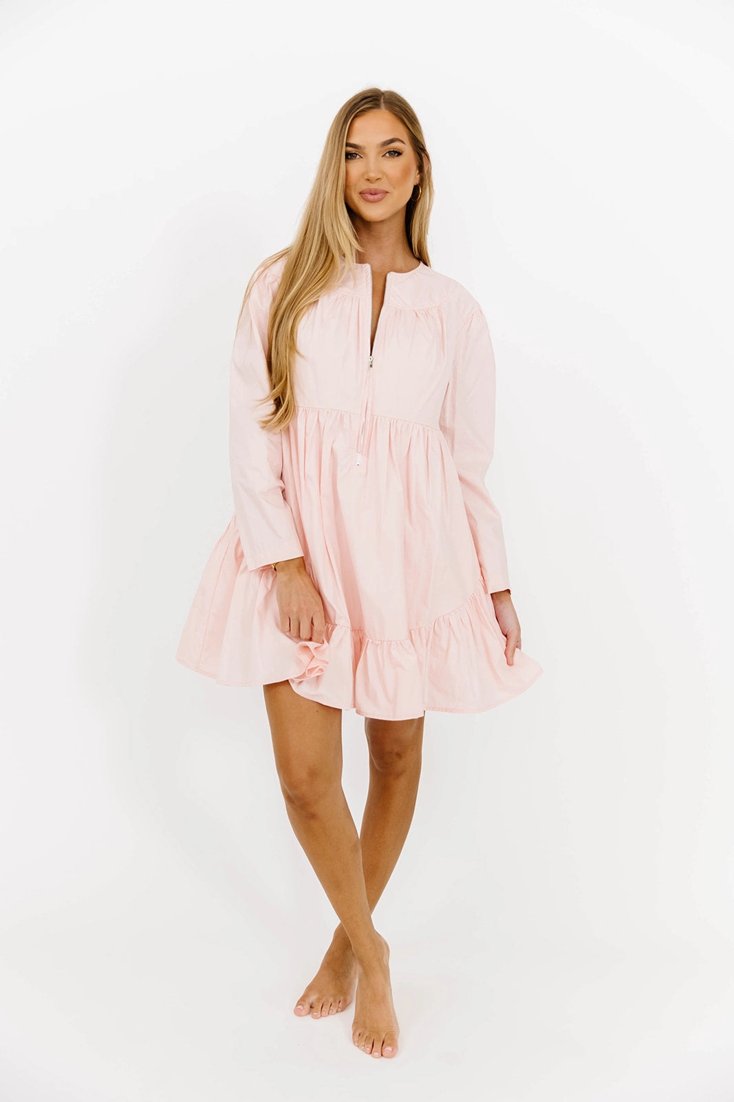 Ines Poplin Mini Dress with Zipper in Pink *Final-Sale* Layered Design Summer Soft