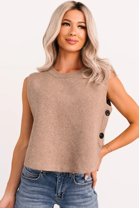 Asymmetrical hem Inner Calm Sleeveless Knit Sweater (Mocha Mousse)
