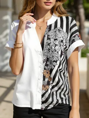 DOUBLE COLOR FLORAL BUTTON-UP SHIRT_CWTSTS0417 Circular Knit Technology SoftTouchFinish