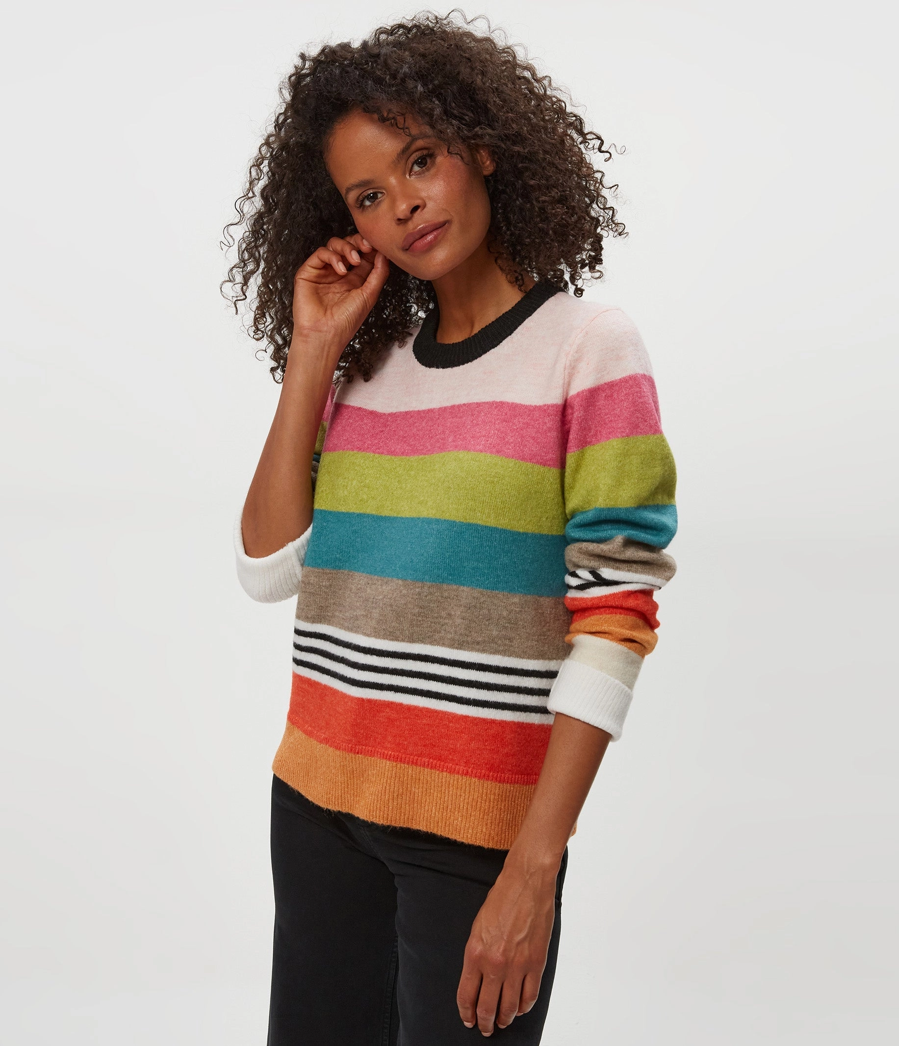 SoftTouchFinish ButtonDownCollar IRENE STRIPE CREW NECK PULLOVER