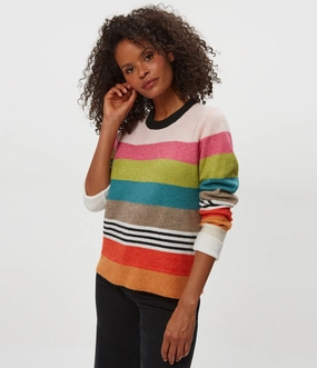 SoftTouchFinish ButtonDownCollar IRENE STRIPE CREW NECK PULLOVER