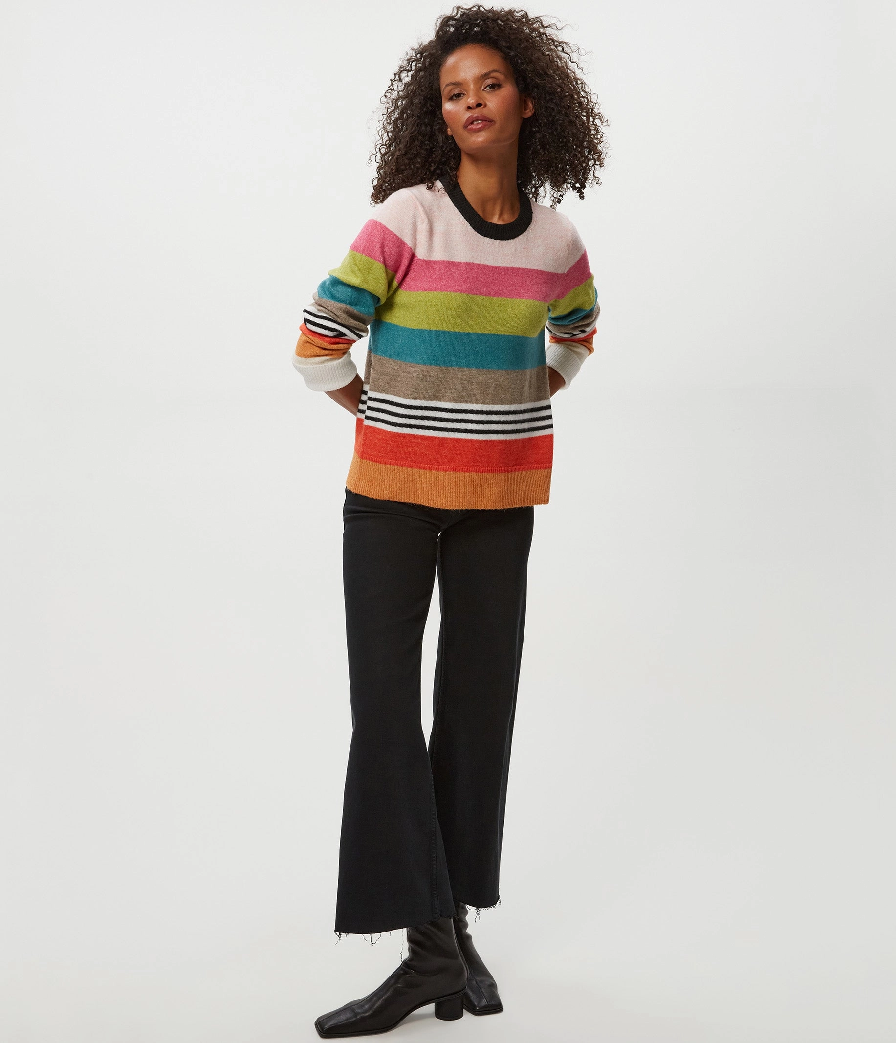 FlexibleCollarStructure OdorResistantTechnology IRENE STRIPE CREW NECK PULLOVER