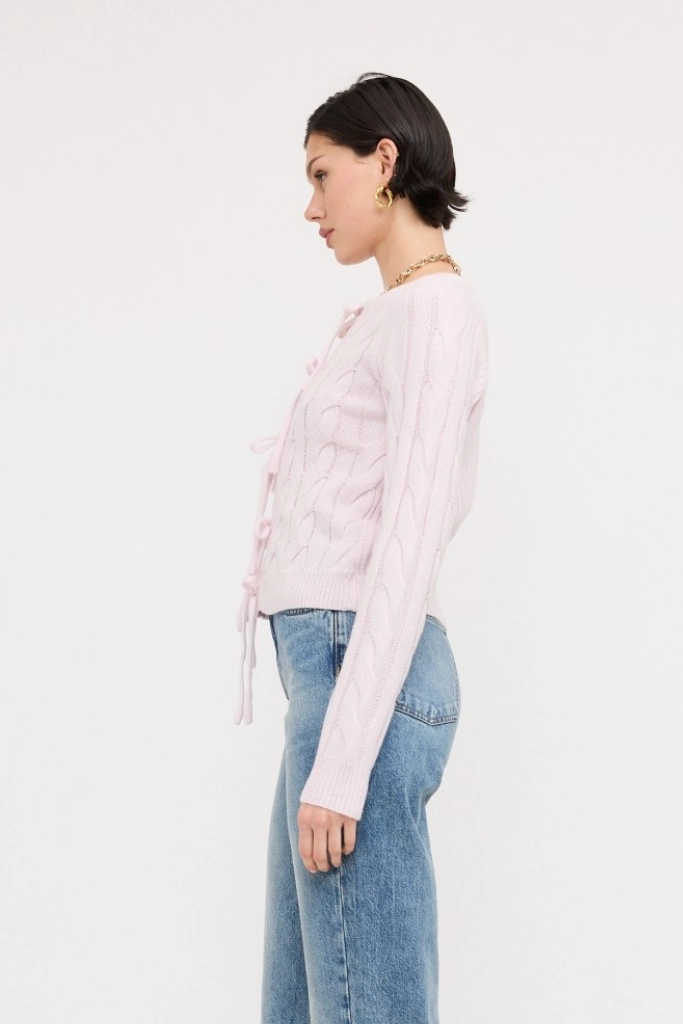 Textured Fabric Finish RaglanSleeve Iris Bow Front Cable Cardigan