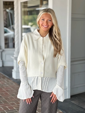 Ivory 2 Button Short Sleeve Cardigan Moisture wicking StretchComfortDesign