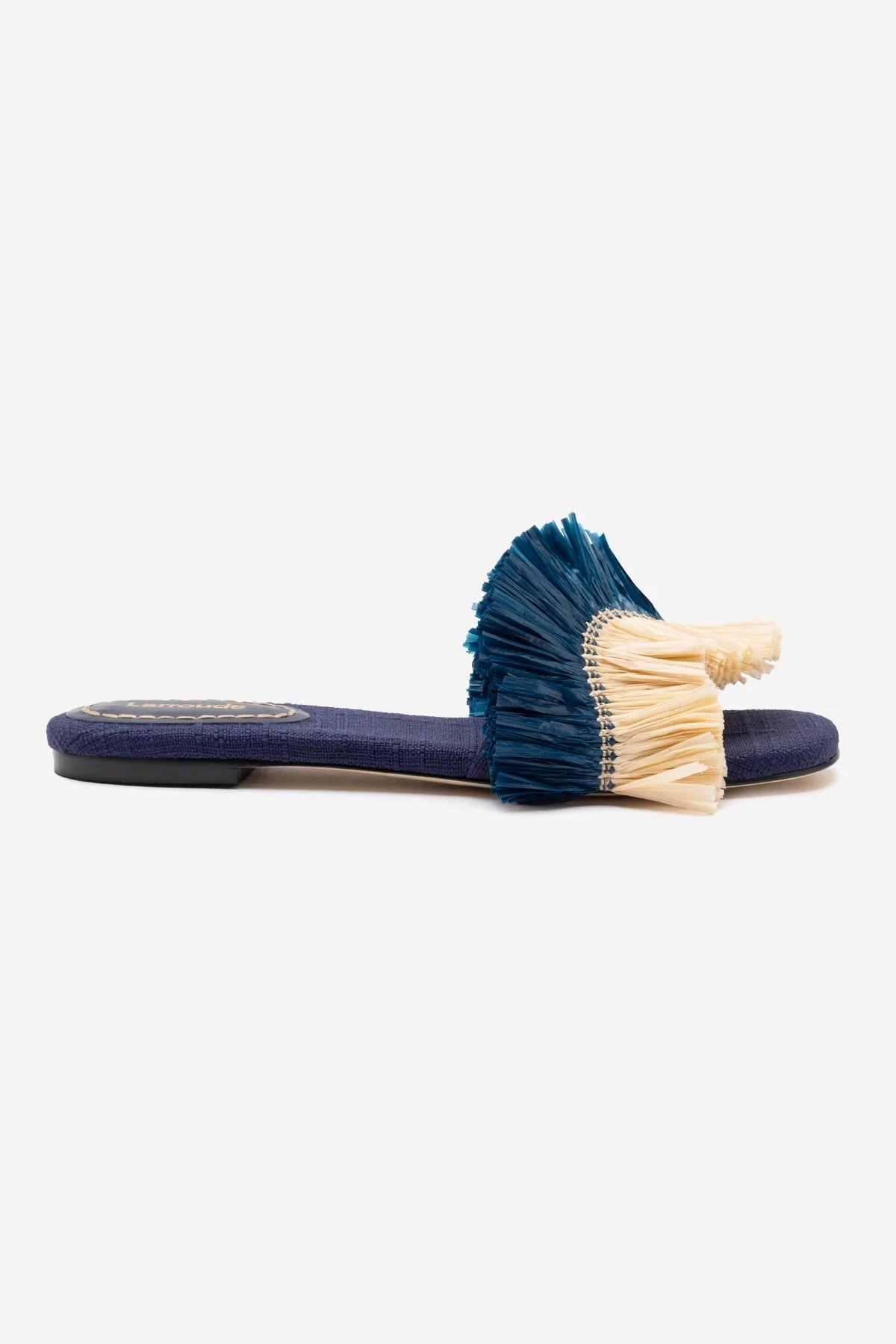 Ivy Fringe Flat In Navy Raffia Universal Fit Fashion Glow