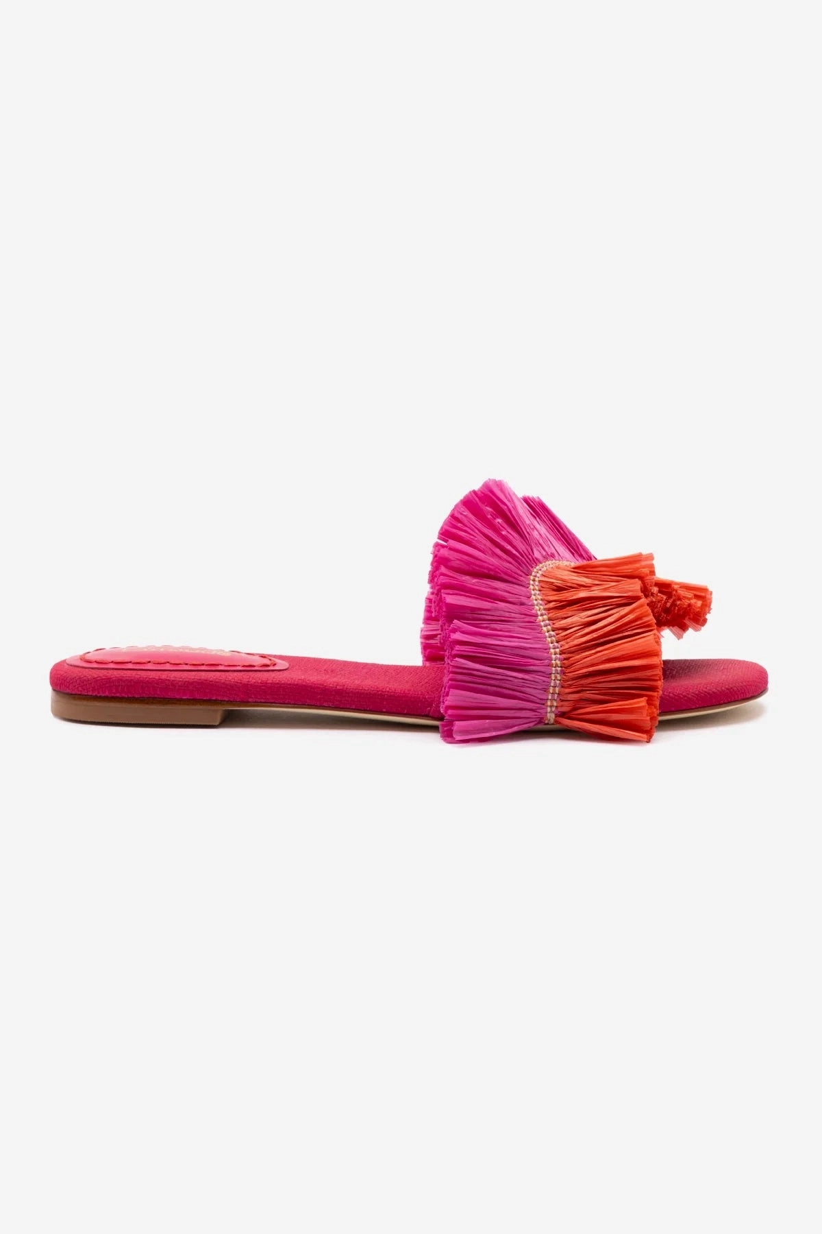 Energy Rise Ivy Fringe Flat In Pink and Orange Raffia
