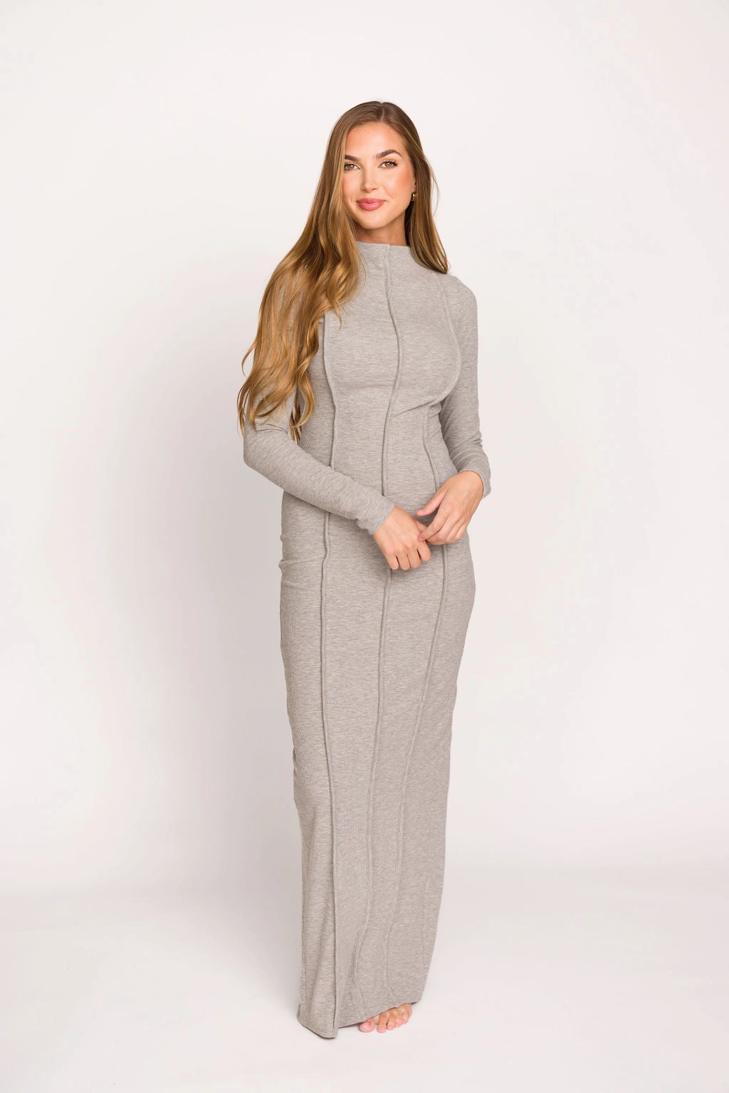 Relaxed Movement Jackie Knit Maxi Dress With Back Slit in Heather Grey