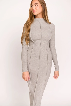 Jackie Knit Maxi Dress With Back Slit in Heather Grey Happy Soul