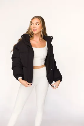 Jasmine Oversized Puffer Jacket in Black AntiStatic Weave