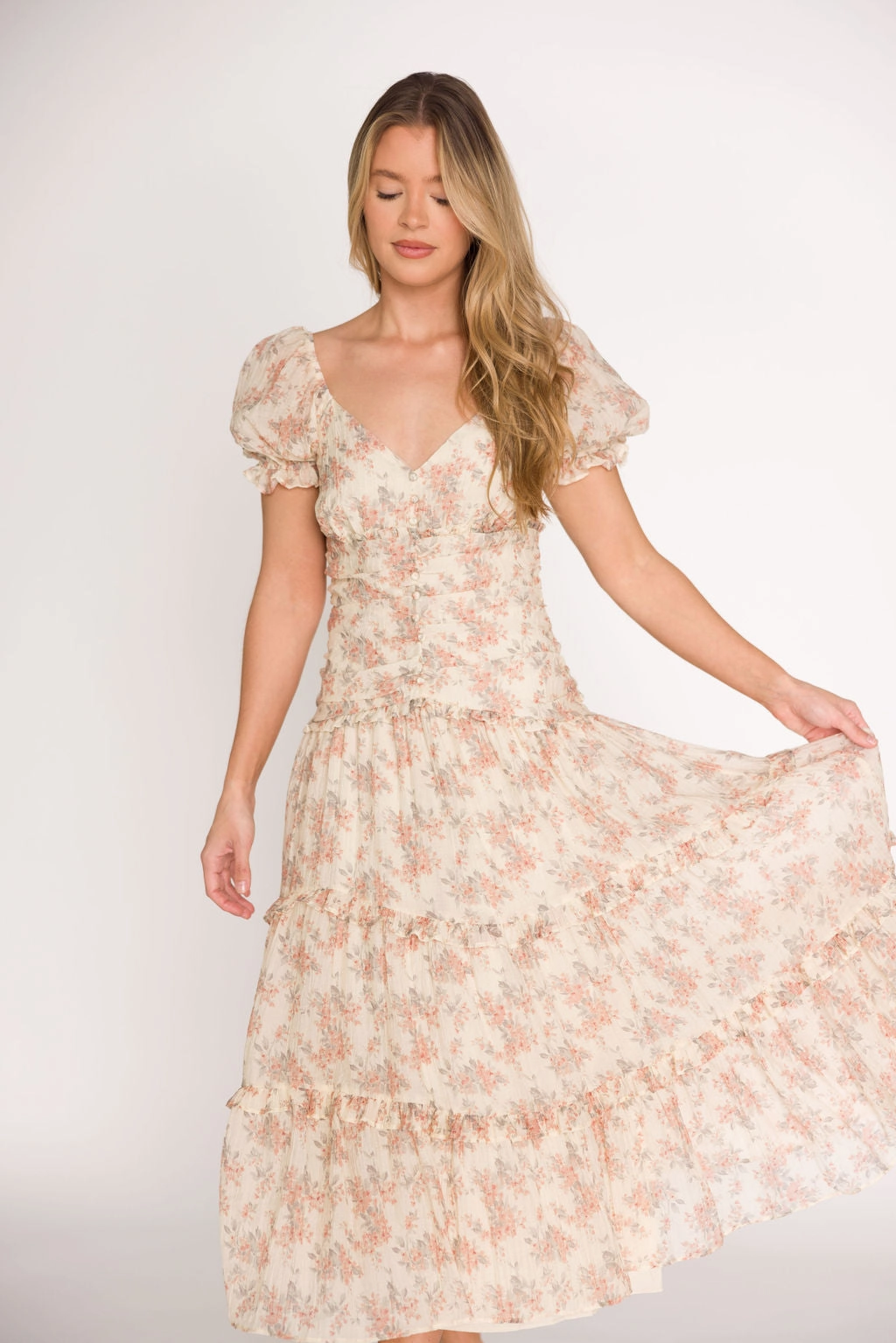 Flare Swing Jenna Ruffled Maxi Sundress in Cream/Multi Floral *Final-Sale*