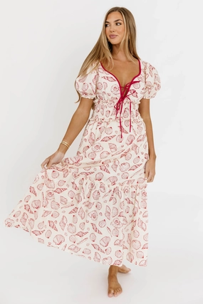 Jesse 100% Cotton Midi Dress With Puff Sleeves in Red *Final-Sale* Trend Smart Functional Layer