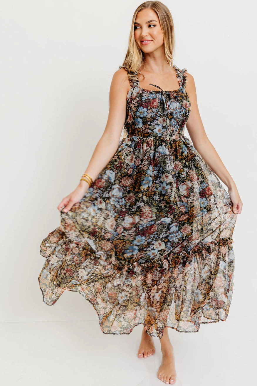 Silk Flow Daily Essential Jiana Maxi Dress in Black