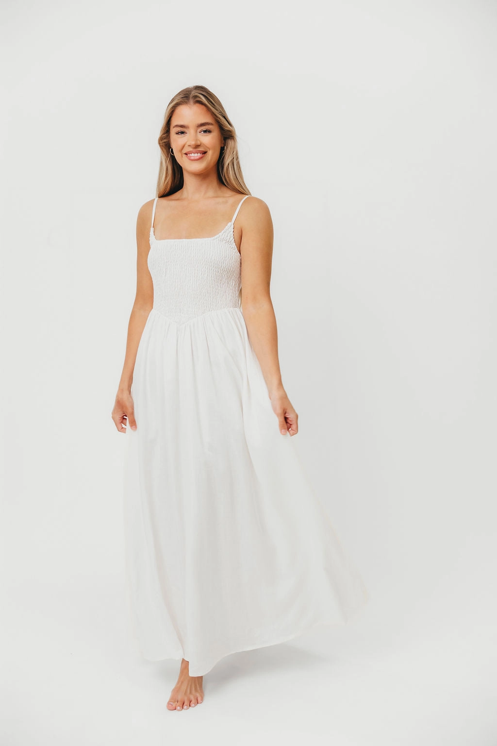 Simple yet chic gown Josefina Smocked Maxi Dress in Off White *Final-Sale*
