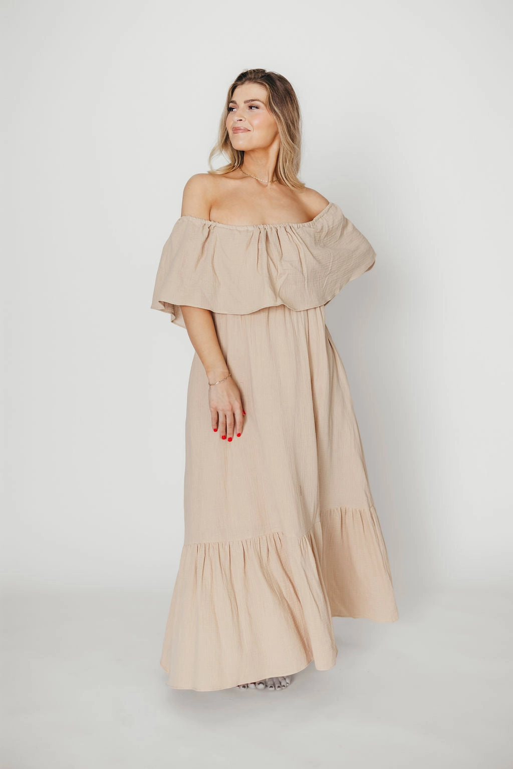 Soft Material Josie 100% Cotton Maxi Dress in Beige - Bump & Nursing Friendly *Final-Sale*