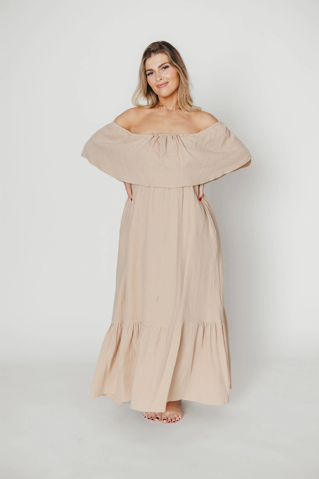 Josie 100% Cotton Maxi Dress in Beige - Bump & Nursing Friendly *Final-Sale* Travel Wear