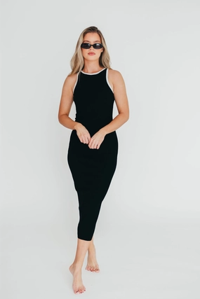 Fitted Style Juliana Contrast Racerback Tank Dress in Black/White