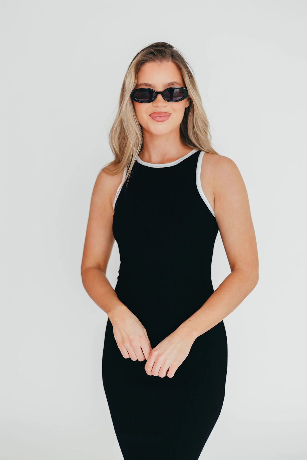 Juliana Contrast Racerback Tank Dress in Black/White Effortless Layering Trendy Look