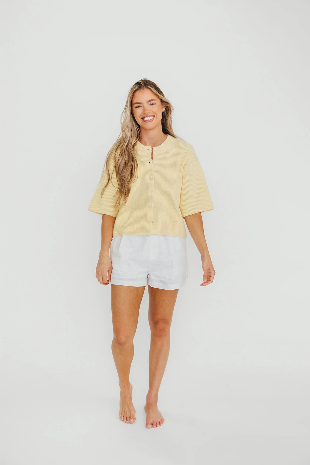 Karen Short Sleeve Cardigan in Yellow AntiStaticInnerLining