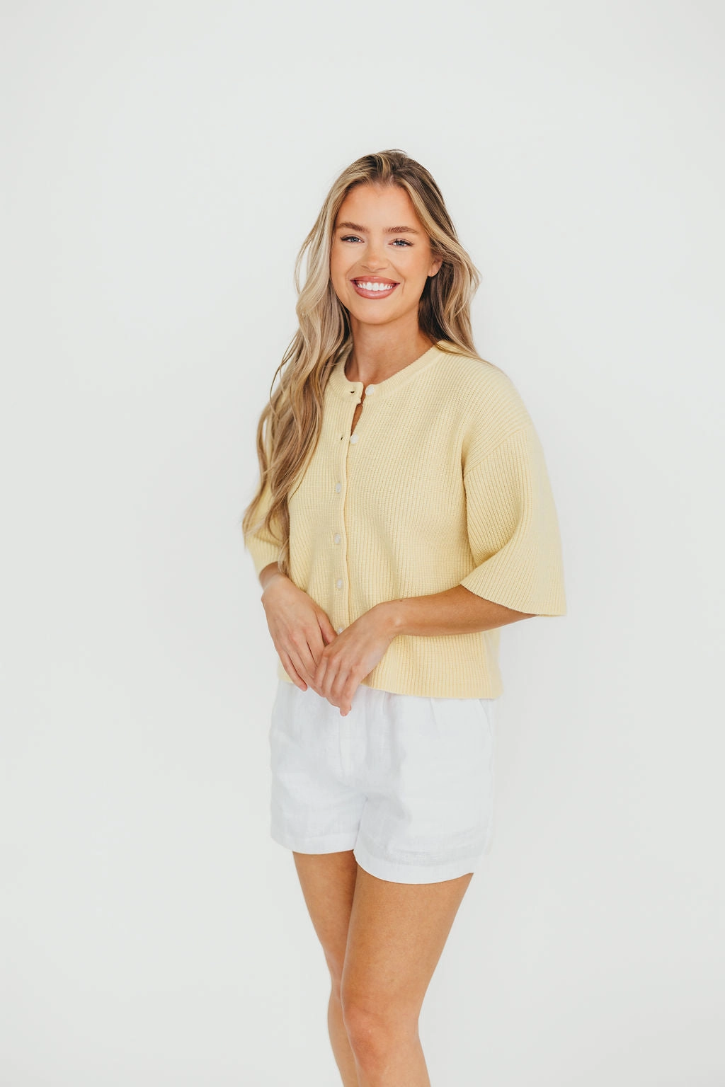 Reflective Logo Detail AdjustableDrawstring Karen Short Sleeve Cardigan in Yellow