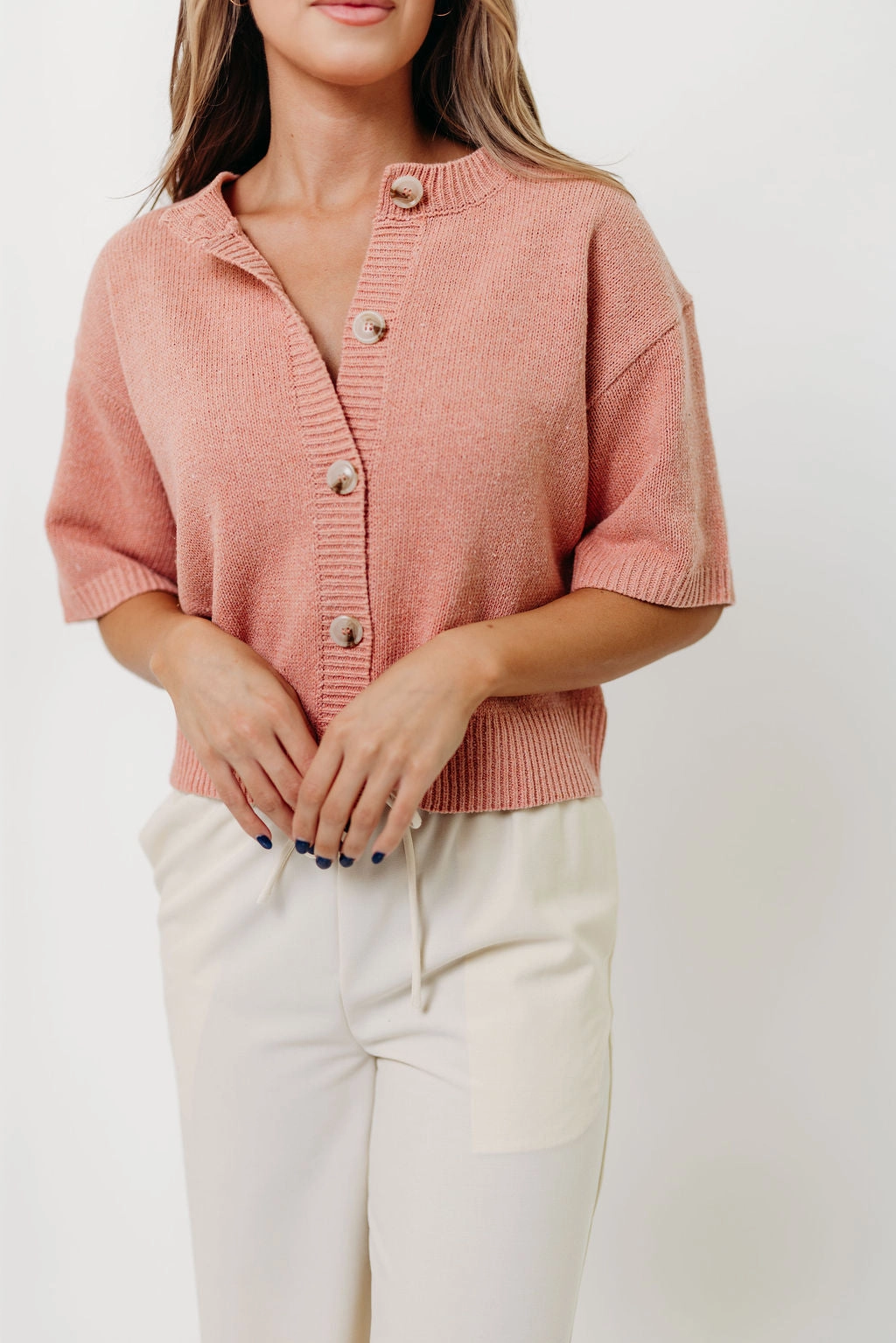 Katalina Cardigan Top in Pink SweatWicking Fabric Comfy Layer