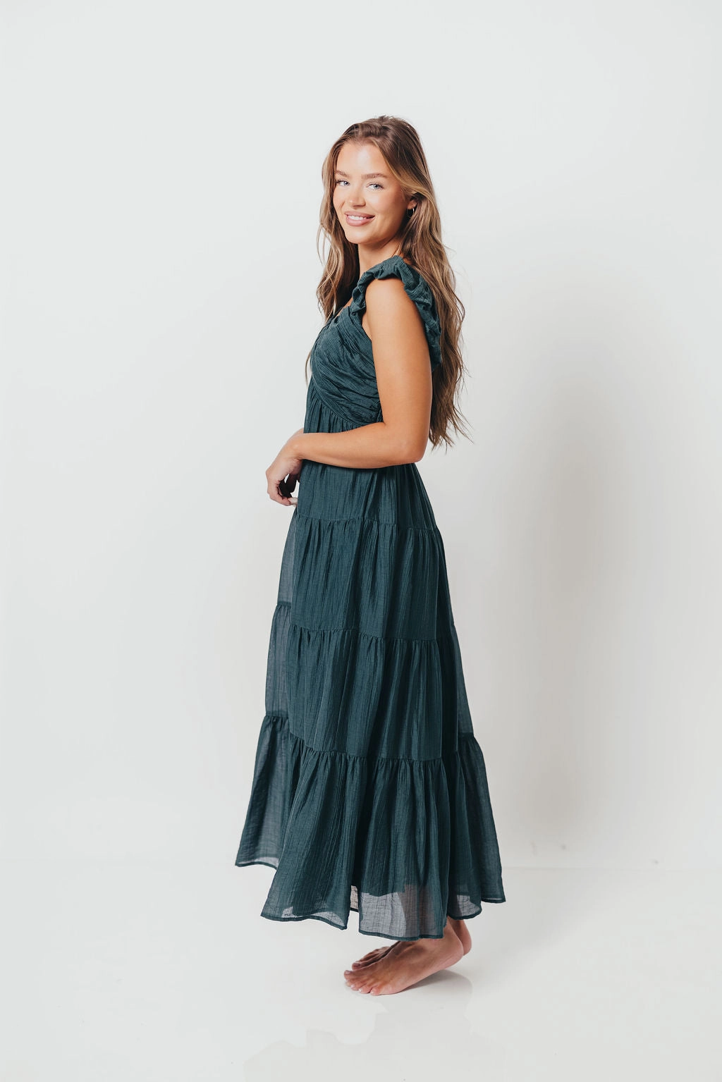 Shared Moment Katy Pleated Bodice Maxi Dress in Deep Teal - Bump Friendly