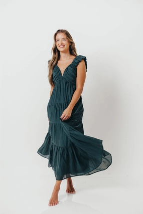 Festival Mood Feather Light Katy Pleated Bodice Maxi Dress in Deep Teal - Bump Friendly