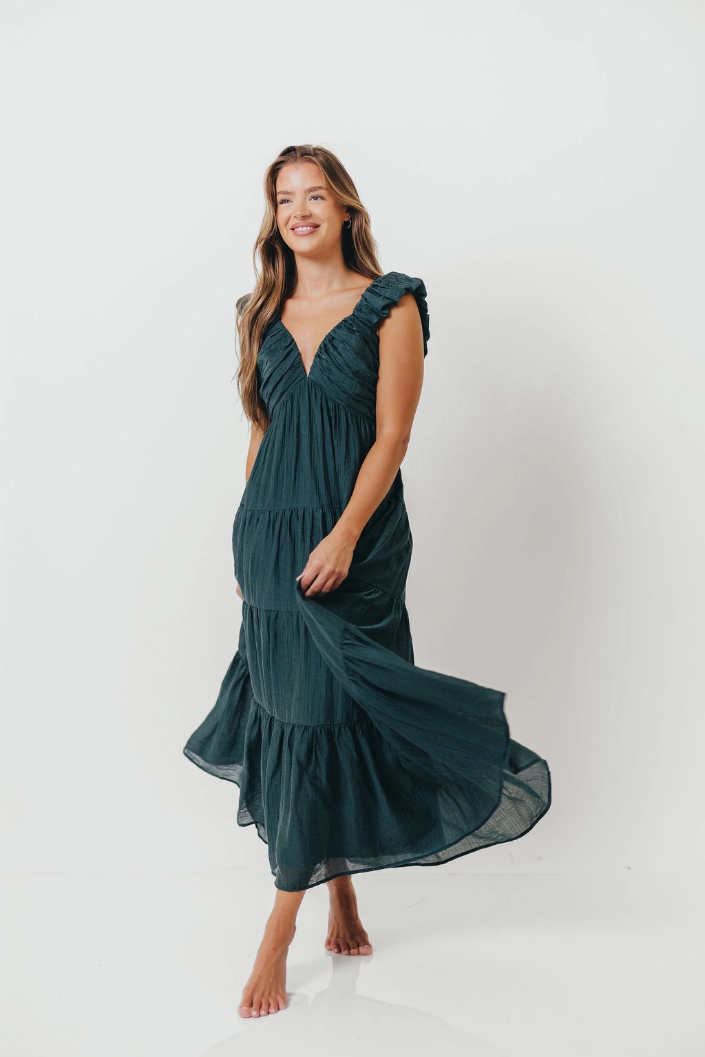Festival Mood Feather Light Katy Pleated Bodice Maxi Dress in Deep Teal - Bump Friendly