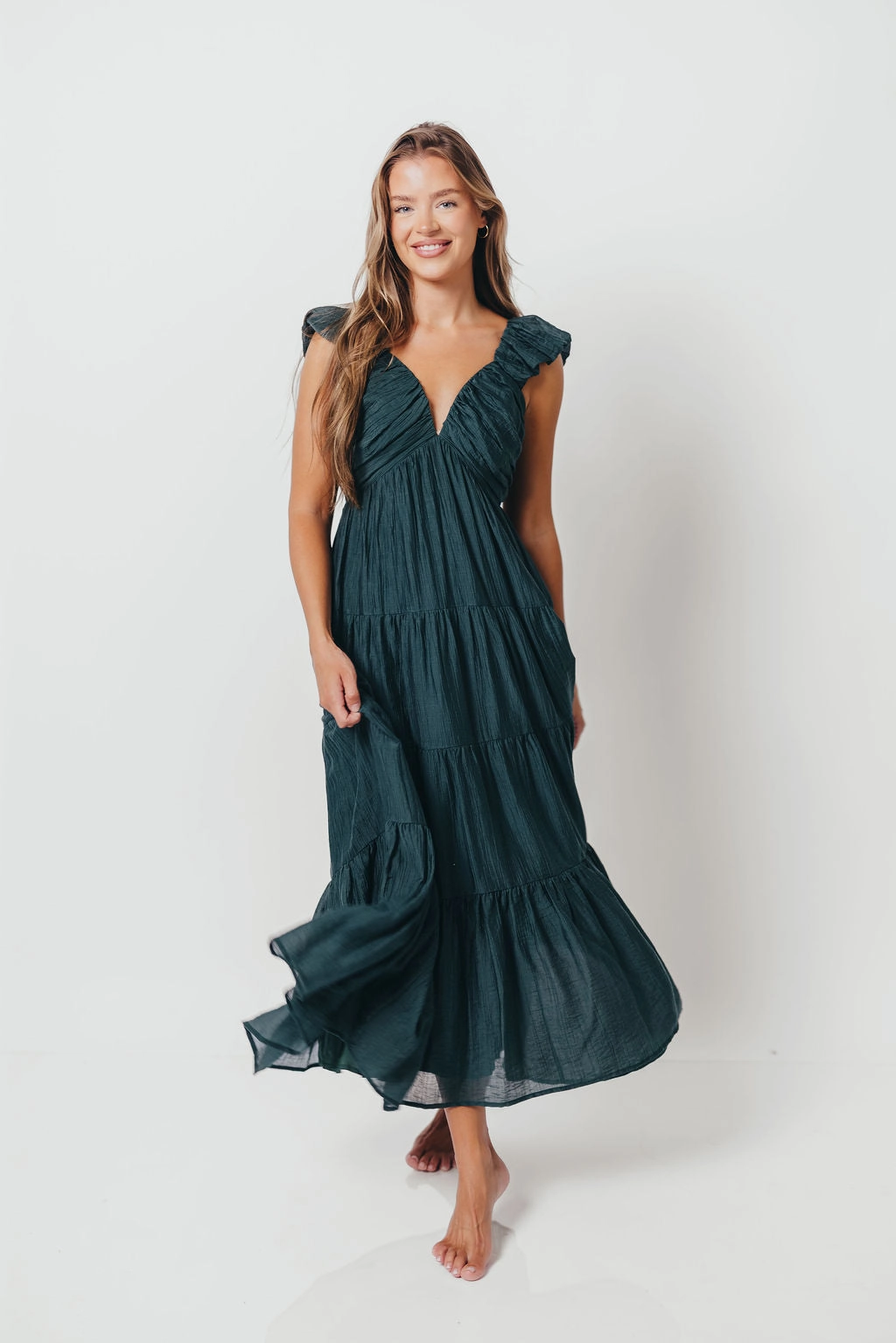 Light Touch Katy Pleated Bodice Maxi Dress in Deep Teal - Bump Friendly