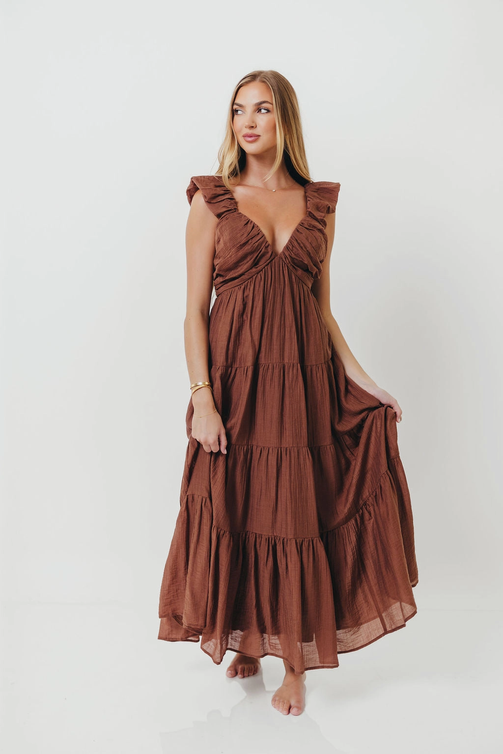Resort Vibes Katy Pleated Bodice Maxi Dress in Hazelnut - Bump Friendly