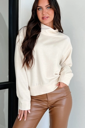 Comfy Cardigan Keep Your Promise Funnel Neck Sweatshirt Top (Cream)