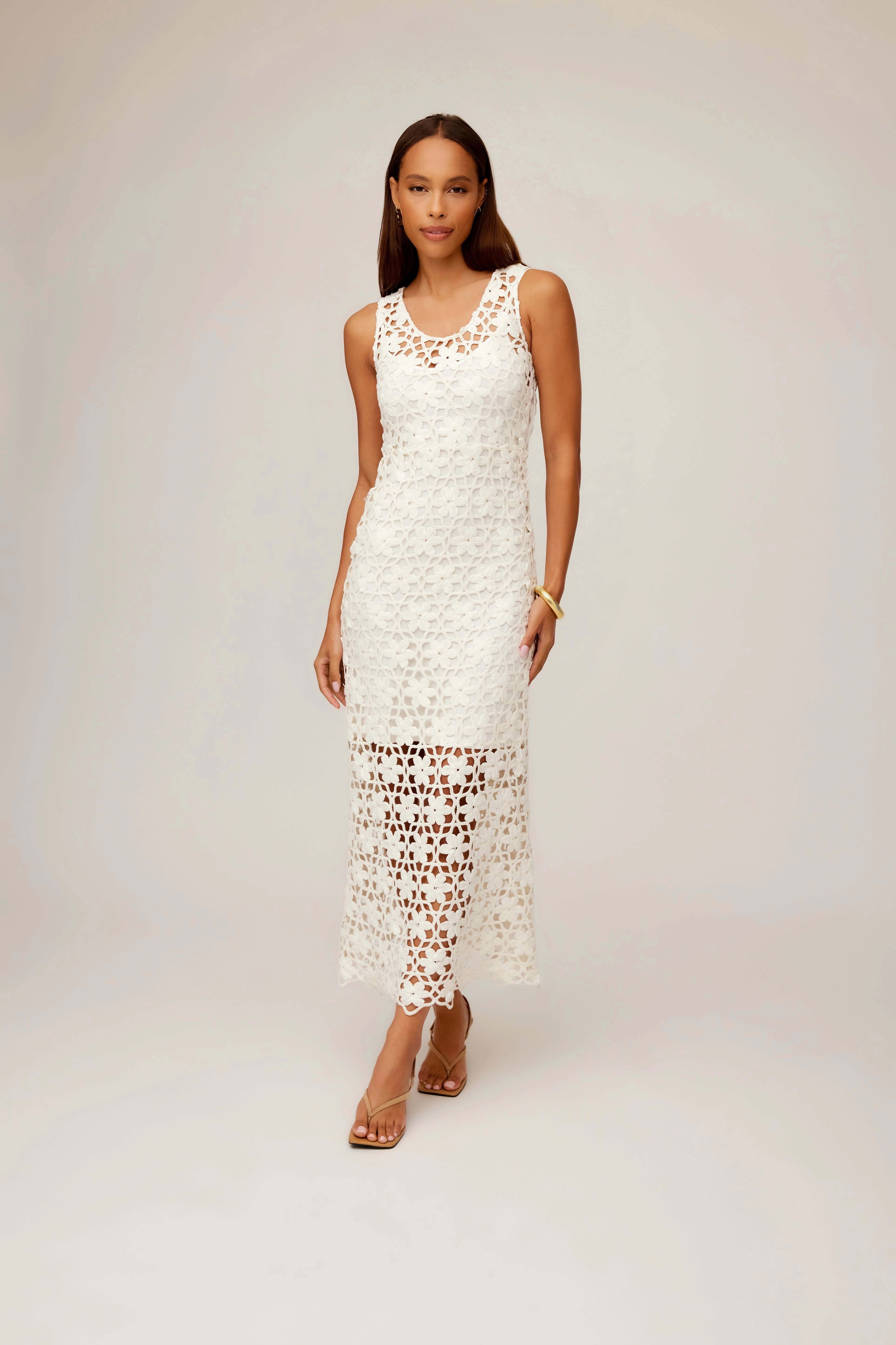 Kelsie Crochet Dress Ivory Natural Silhouette